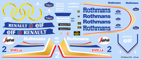 Williams FW16 decal sheet